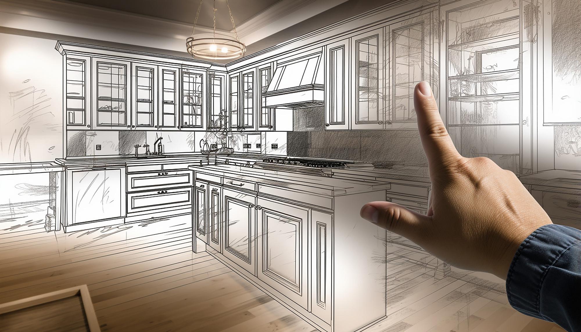 Open kitchen concept sketch on table